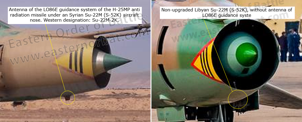 Antenna of the LO86E guidance system - Comparison of Libyan Su-22s with more modern or upgraded Syrian Su-22s