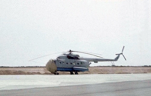 Libyan 1314th Squadrons Mil Mi-14PL Haze-A search and rescue and anti-submarine helicopter at the Ghardabiya (Sirte) Air Base in the early eighties.