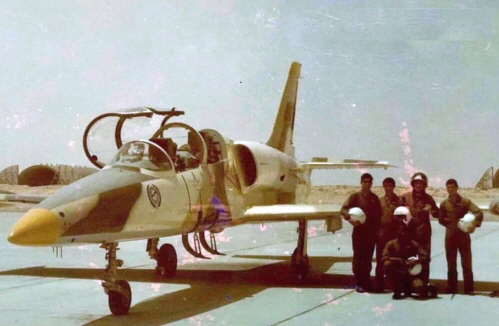 Sirte Air High Schools cadets and Czechoslovakian instructor with their L-39ZO Albtros trainer aircraft at Ghardabiya airbase in the early eighties