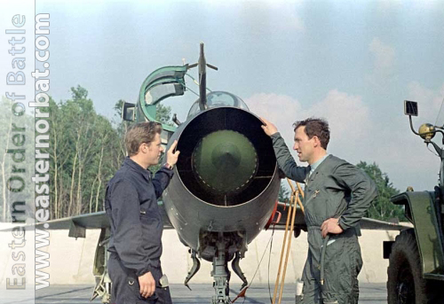 Soviet Air Force 10th independent Reconnaissance Air Regiment pilots his MiG-21UM Mongol-B at Shchuchin