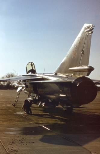 USSR MiG-23P Flogger-G at Privolzhskiy, Astrakhan airport with R-24 AA-7 Apex and R-60M AA-8 Aphid missile