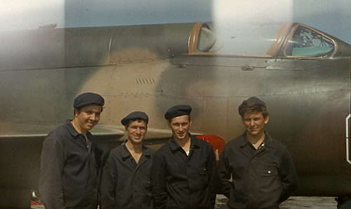 Soviet Air Force of the Southern Group of Forces's mechanical crews front of their MiG-21bis Fishbed-L at Hungary Tököl airport