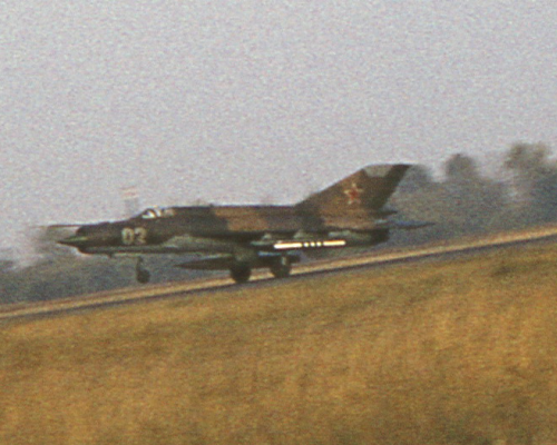 USSR 515th Fighter Air Regiment's MiG-21bis Fishbed-L landing at Hungary Tököl in 1986