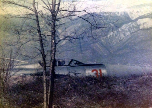USSR 529th Fighter Air Regiment PVOs Yak-28P Fireball long range interceptors in front of the Caucasus Mountains at the Gudauta, Bombora airport