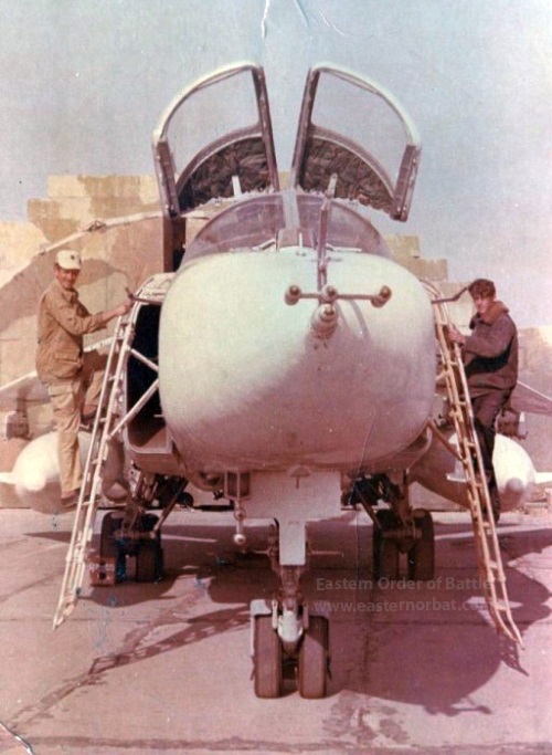Modern Soviet Su-24 Fencer-B long range tactical bomber of the 735th regiment at Khanabad airport.