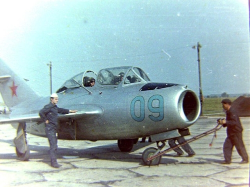 Soviet MiG-15UTI Midget trainer aircraft at Ovruch airport. Photo: Vladimir Tokarev