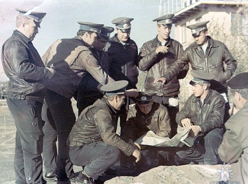 Soviet Air Force 905th Fighter Air Regiment pilots in Taldy Kurgan