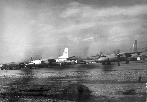 Two soviet An-26 training cargo aircafts in Tokmak airport