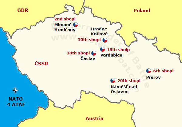 Czechoslovak Air Force 10th Air Army in 1968 map