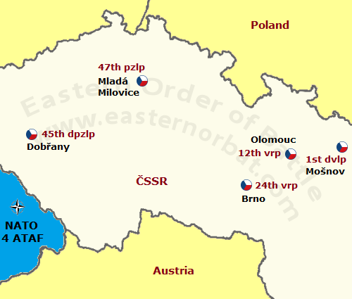 Czechoslovak Air Force 10th Air Army in 1968 map