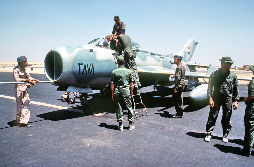 A late production F-6 of the Egyptian Air Force on the ramp at Cairo West Air Base during exercise Bright Star '83.