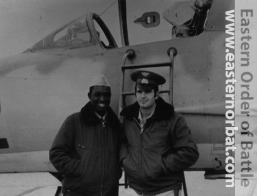 Guinea Bissau pilot and his soviet instructor in front of MiG-21MF Fishbed-J advanced fighter trainer.