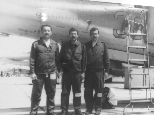 Hungarian pilots in front of theirs MiG-23UB in Lugovaya in 1979