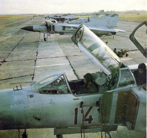 Hungarian MiG-23 Floggers in light-gray color scheme at Pápa airbase