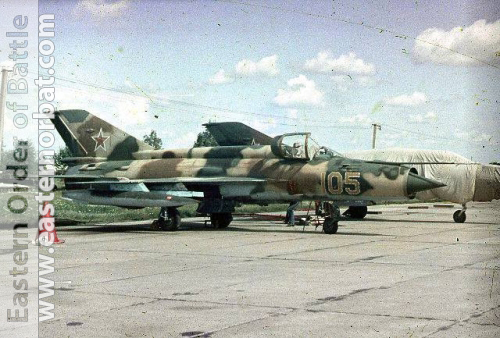 Soviet Tactical Air Force's MiG-21SM Fishbed-J trainer aircraft in camouflage