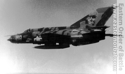 Soviet Tactical Air Force's MiG-21SM Fishbed-J trainer aircraft in camouflage