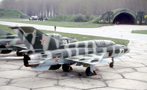 The Bulgarian MiG-21UM MongolB and MiG-21bis Fishbed-N at Graf Ignatievo airport in 1991