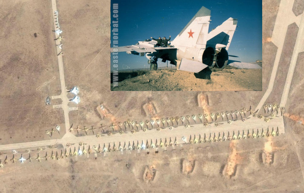 In 1991, a new storage base was opened in Yangadzha airport. It was the Soviet 18th Air Defense Training Center's airport. The first MiG-25 and MiG-23 aircraft arrived from this center here. The Soviet Airforce stored a few MiG-25, Su-15 interceptors, and nearly one hundred and fifty MiG-23M/UB ‘Flogger-B/C’ aircraft at Yangadzha airport. Photo: Google Earth