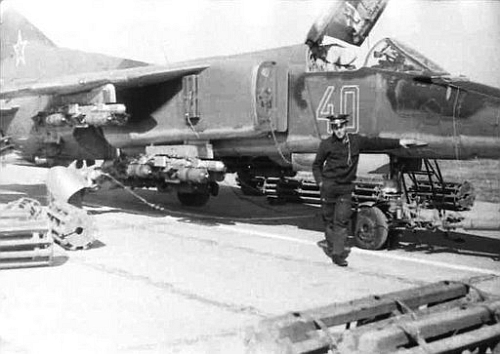 Soviet 129th Fighter bomber ait regiment's 3rd squadron's MiG-27 Flogger-D weapons in Taldy Kurgan in 1982