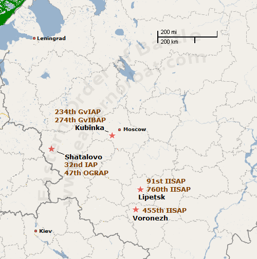 Moscow Military District Air Army order of battle map in 1968