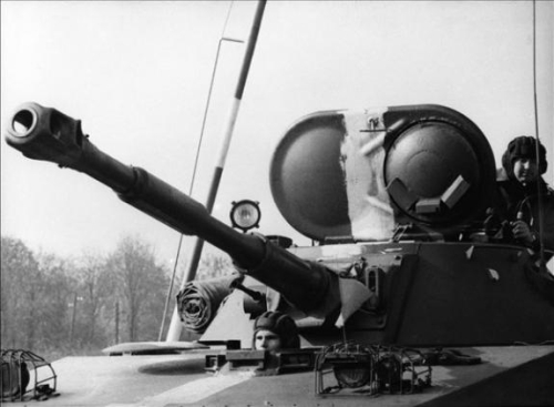 Invasion of Czechoslovakia, Operation Danube: T-54 main battle tank, D-442 FUG amphibious reconnaissance vehicle and a PT-76 light reconnaissance tank of the Hungarian 8th Mechanized Infantry Division at the the Czechoslovakian - Hungarian border in 1968.