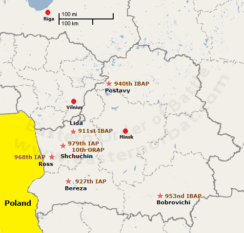 Soviet Belorussian Military District's 26th Tactical Air Army order of battle map 