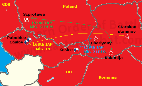 Soviet 131st Fighter Air Division units movements during Invasion of Czechoslovakia in 1968