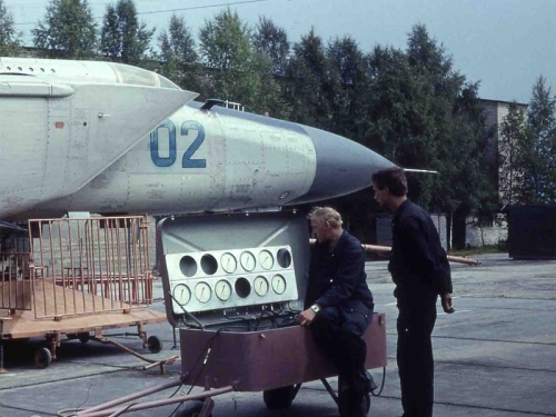 Soviet MiG-25PDS Foxbat-E high-speed fighter at the Letneozerski airport