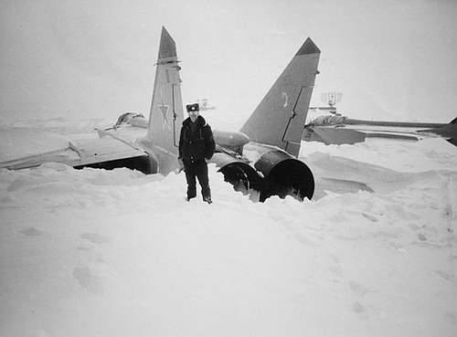 MiG-31 Foxhound interceptors at the snowy Norilsk airport in 1993