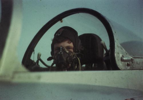 Soviet cadet in L-29 Delfin trainer aircraft at Bagerovo airport in 1986