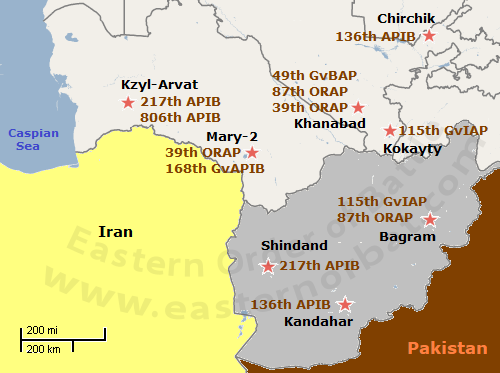 Soviet Air Forces Order of Battle at Afghanista in 1979 map