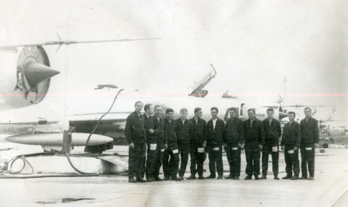 The 523rd Fighter-Bomber Air Regiment's pilots front of their Su-17 basic Fitter-Cs in Soviet Far Eastern.