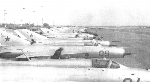 Soviet Air Force 27th Guard Fighter Air Regiment MiG-21PFS and  MiG-21PFM Fishbed-F in Kant airbase in 1973