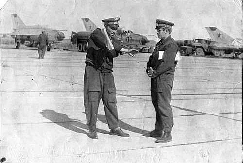 Soviet 293rd Reconnaissance Aviation Regiment's pilots in front of their MiG-21R ‘Fishbed-H’ in Vozzhayevka in 1969 Soviet 293rd Reconnaissance Aviation Regiment's pilots in front of their MiG-21R ‘Fishbed-H’ in Vozzhayevka in 1969